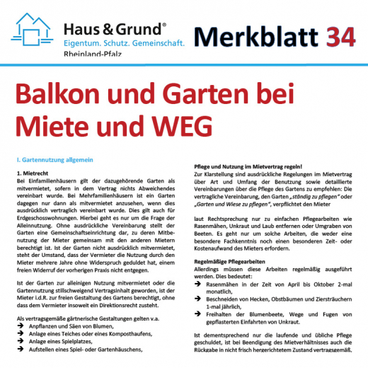 Merkblatt: Balkon und Garten bei Miete und WEG