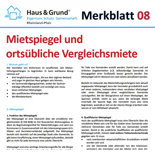 Merkblatt: Mietspiegel und ortsübliche Vergleichsmiete