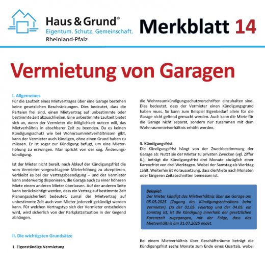 Merkblatt: Vermietung von Garagen