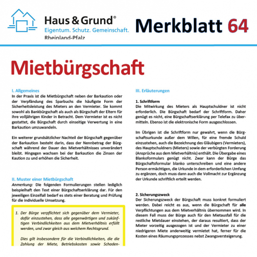 Merkblatt: Mietbürgschaft