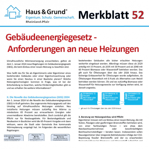 Merkblatt: Gebäudeenergiegesetz - Anforderungen an neue Heizungen