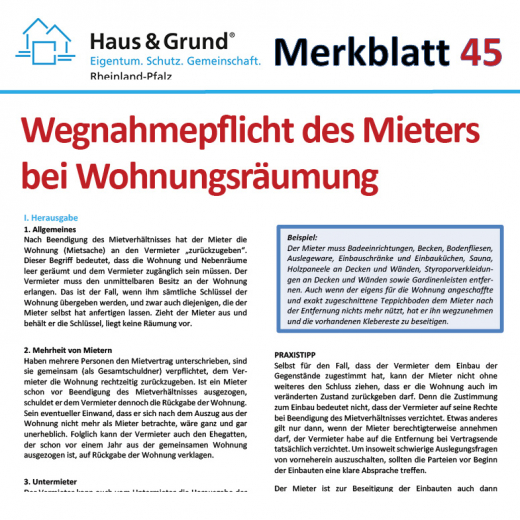 Merkblatt: Wegnahmepflicht des Mieters bei Wohnungsräumung