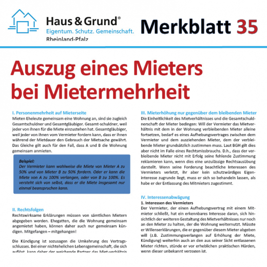 Merkblatt: Auszug eines Mieters bei Mietermehrheit