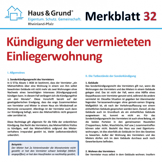 Merkblatt: Kündigung der vermieteten Einliegerwohnung