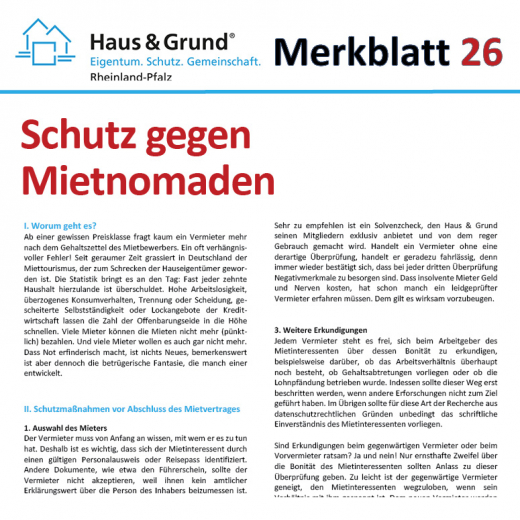 Merkblatt: Schutz gegen Mietnomaden