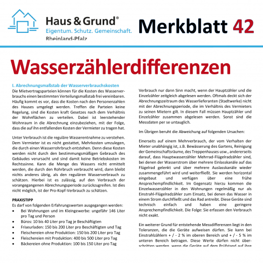Merkblatt: Wasserzählerdifferenzen