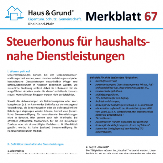 Merkblatt: Steuerbonus für haushaltsnahe Dienstleistungen