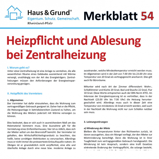 Merkblatt: Heizpflicht und Ablesung bei Zentralheizung