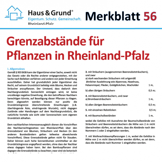 Merkblatt: Grenzabstände für Pflanzen (in Rheinland-Pfalz)