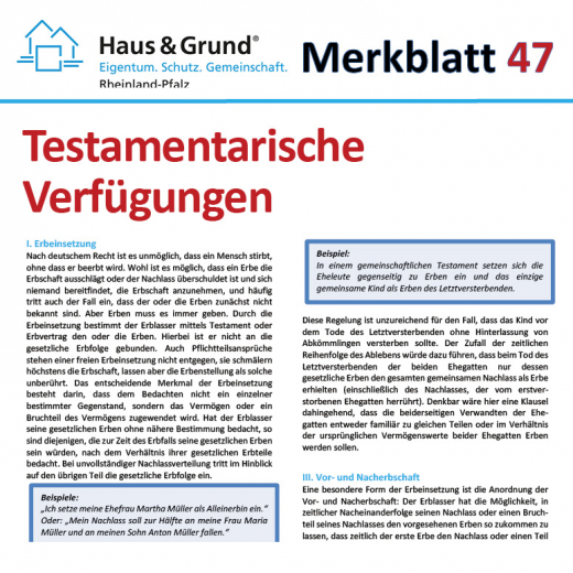 Merkblatt: Testamentarische Verfügungen
