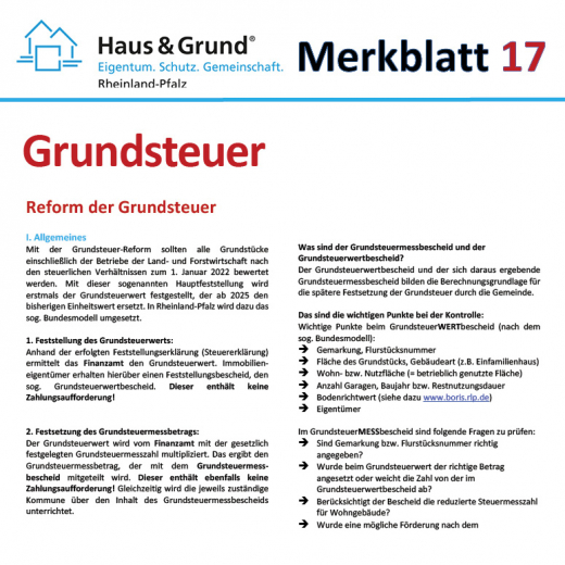 Merkblatt: Grundsteuer