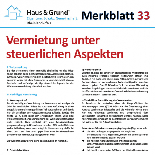 Merkblatt: Vermietung unter steuerlichen Aspekten