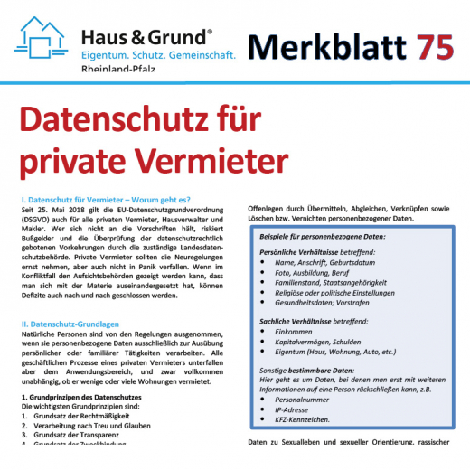 Merkblatt: Datenschutz für private Vermieter
